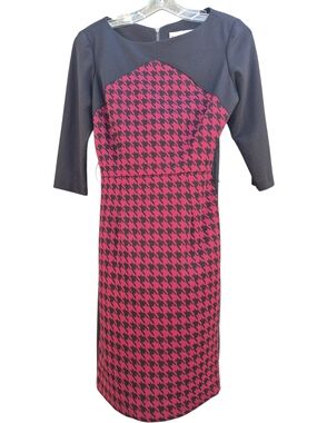 Danny & Nicole Black and Magenta Houndstooth Sheath Dress